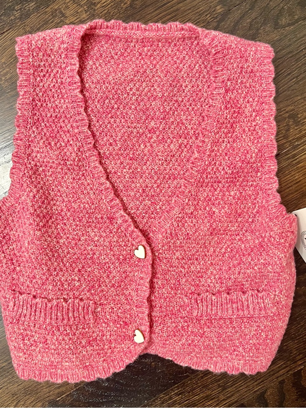 NWT Cider Knit V-Neck Heart Button Crop Vest Sz XS